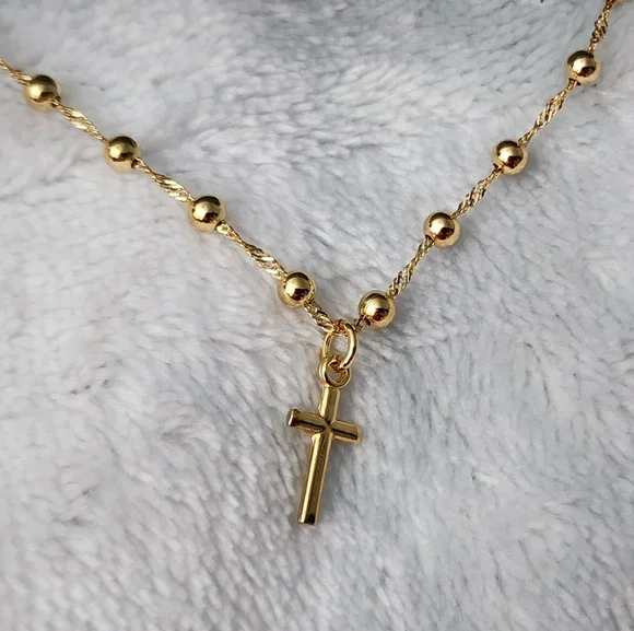 14k Gold on Sterling Silver Cross fixed pendant satellite 16"+2 necklace, NEW! - Picture 5 of 11